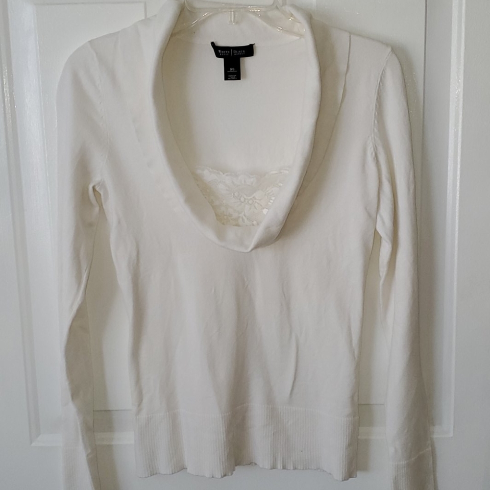 WHBM Ivory Sweater with Lace Underlay